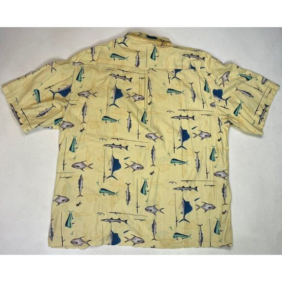 Columbia Fish All Over Print Shirt Men XL Yellow Short Sleeve - Picture 3 of 7